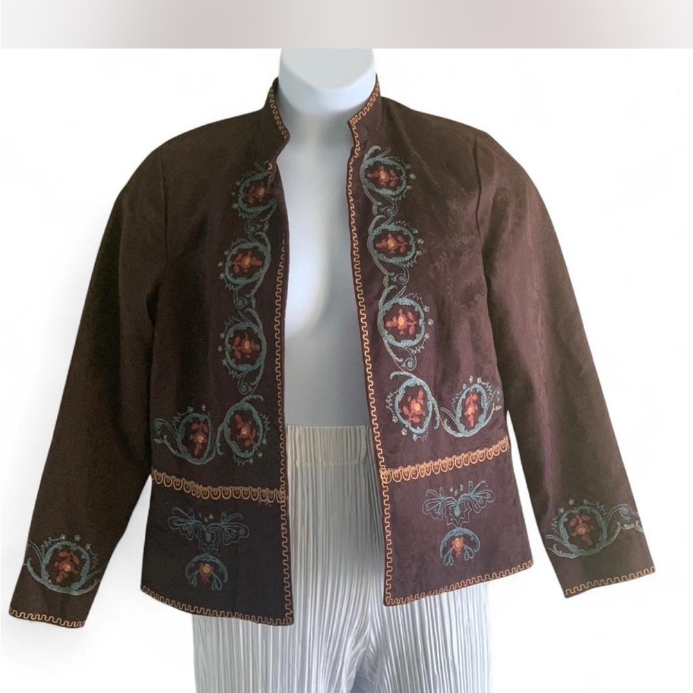 Boho Hippie Festival CottageColdwater Creek Brown Embroidered Jacket PM - Picture 7 of 7